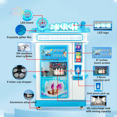 Coin Payment Ice Cream Vending Machine Robot L126*W100*H266cm Size