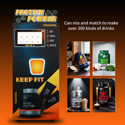 Energy Efficient Protein Powder Vending Machine with Automatic Cup Dispensing and Background Warning System