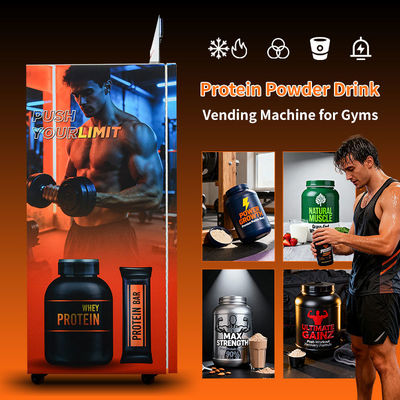 Energy Efficient Protein Powder Vending Machine with Automatic Cup Dispensing and Background Warning System