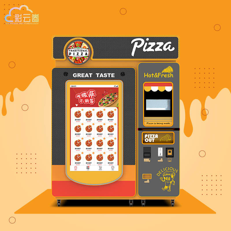 Tech Pizza Vending Machine with 55 Inch Touch Screen Temperature Range 392-932 Degrees Fahrenheit and 60 Pizzas Capacity