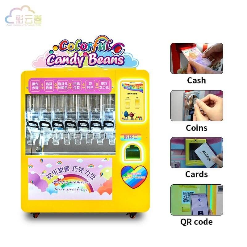 70Kg Capacity Automated Candy Beans Vending Machine 163*65*180cm Yellow
