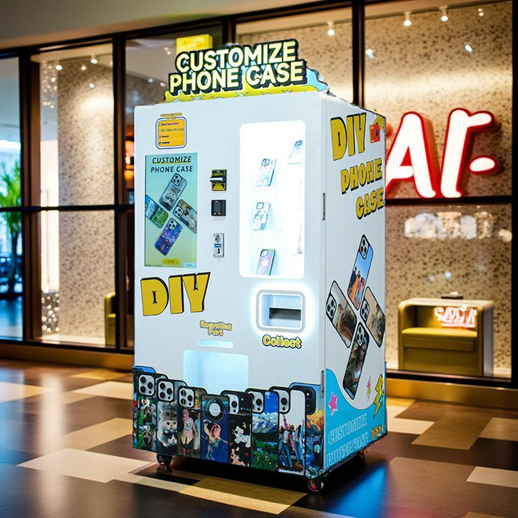 Compact 1500mm x 800mm x 600mm Phone Case Printing Vending Machine with 27-Inch/32-Inch Wave Crystal Display and 4G/Wi-Fi Network Connection